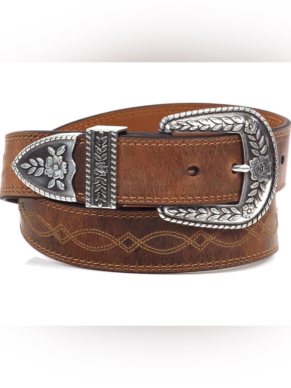 ARIAT Women's Center Stitch Leather Tapered Belt w/ Antiqued Silver Buckle